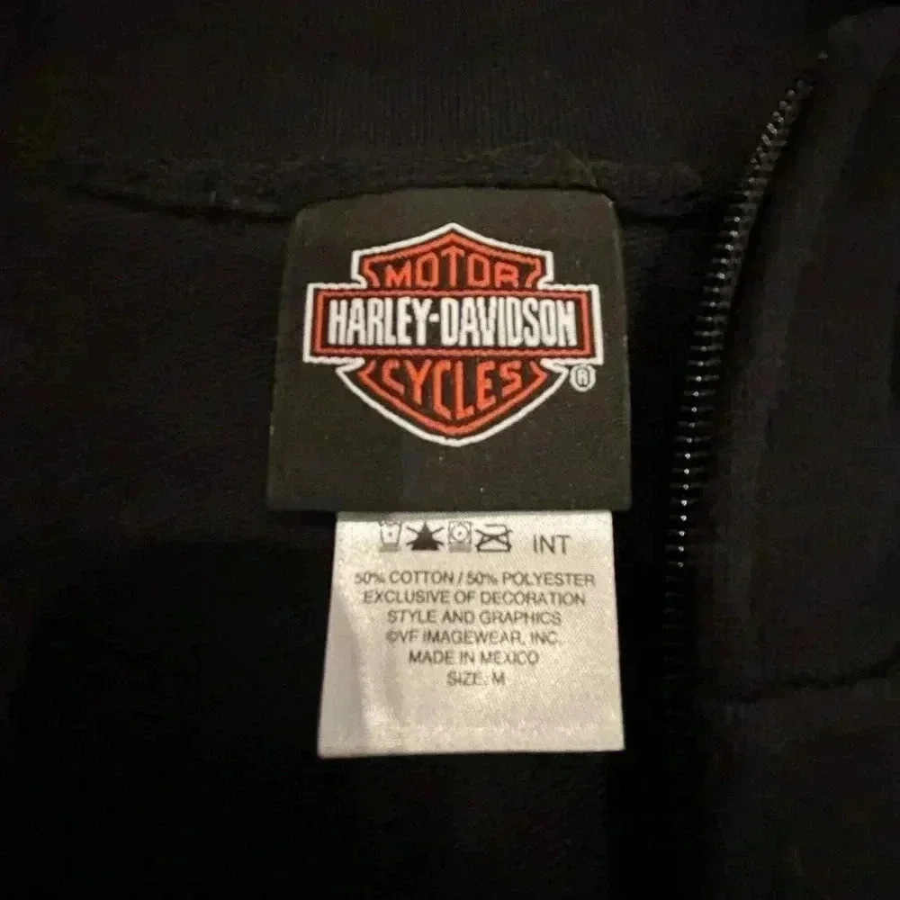 Harley Davidson Womens Black Pink Logo Zip Up Sweatshirt Sz M Angel Wings Corset - Picture 5 of 6